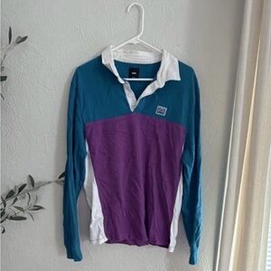 Vans Teal and White Rugby-Style Long Sleeve Shirt